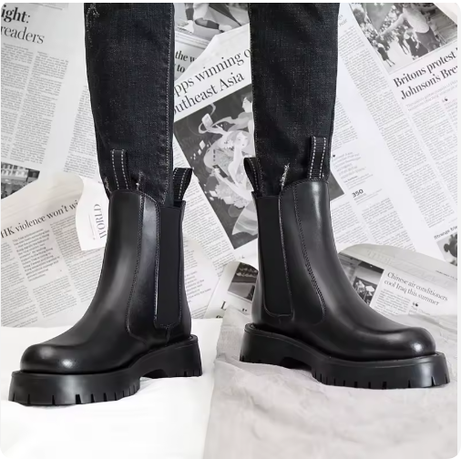 Textured Winter | Top-Grain Cowhide Chelsea Boots — Versatile Formal & Casual Style — Elegant Low-Heel Ankle Boots