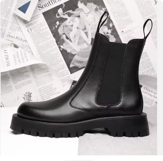 Textured Winter | Top-Grain Cowhide Chelsea Boots — Versatile Formal & Casual Style — Elegant Low-Heel Ankle Boots